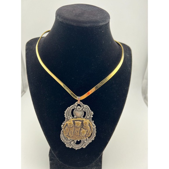 Vintage Women's‎ Gold-Tone Chain Handmade Gorgeous Pendant Necklace Cats Kitten - Picture 1 of 7